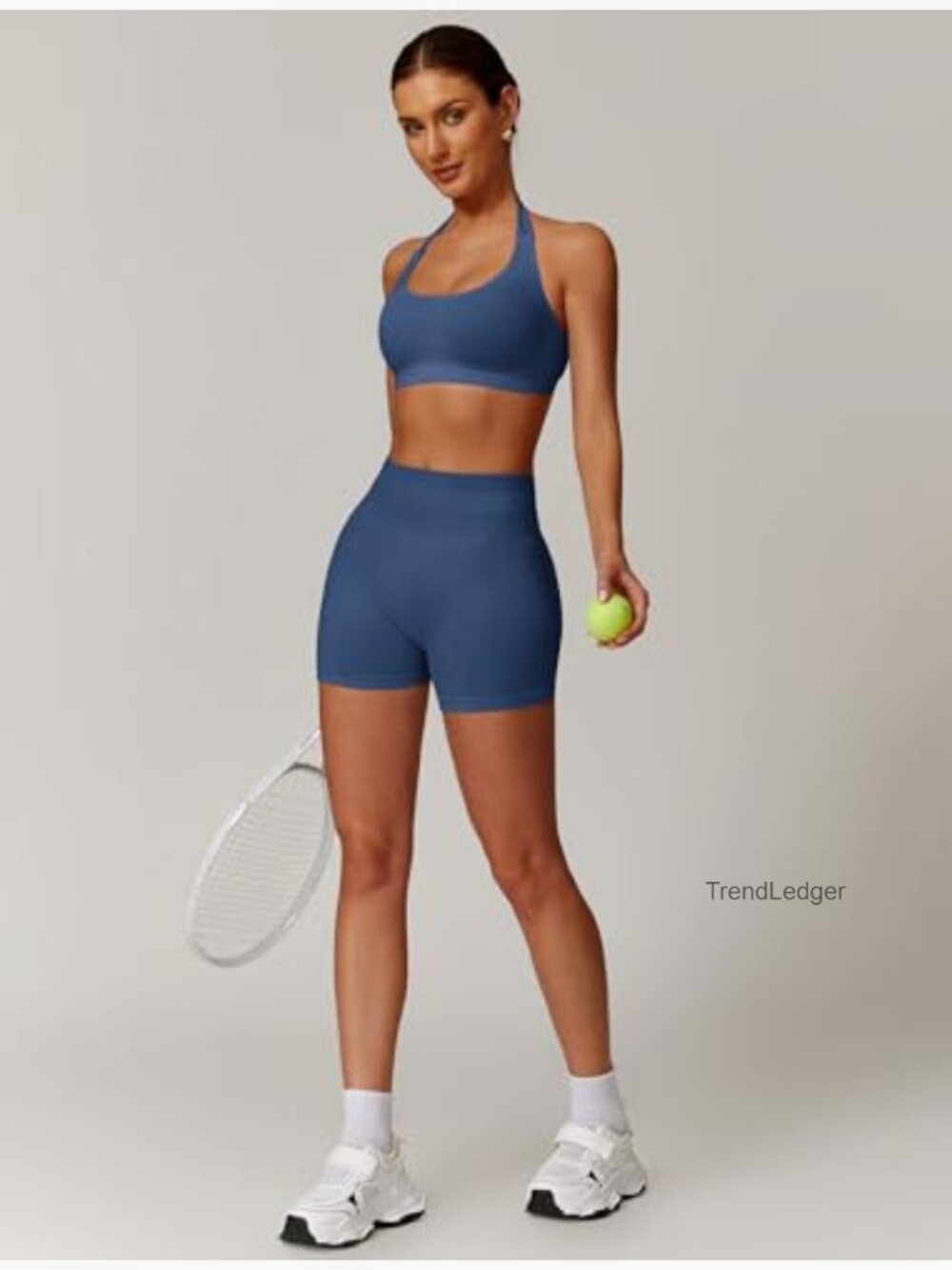 Seamless Halter Sports Bra Scrunch Butt Shorts Workout Set 2 Piece - Picture 5 of 7